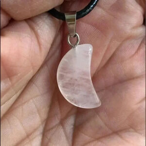 Rose Quartz Moon Pendant Leather Necklace NWT